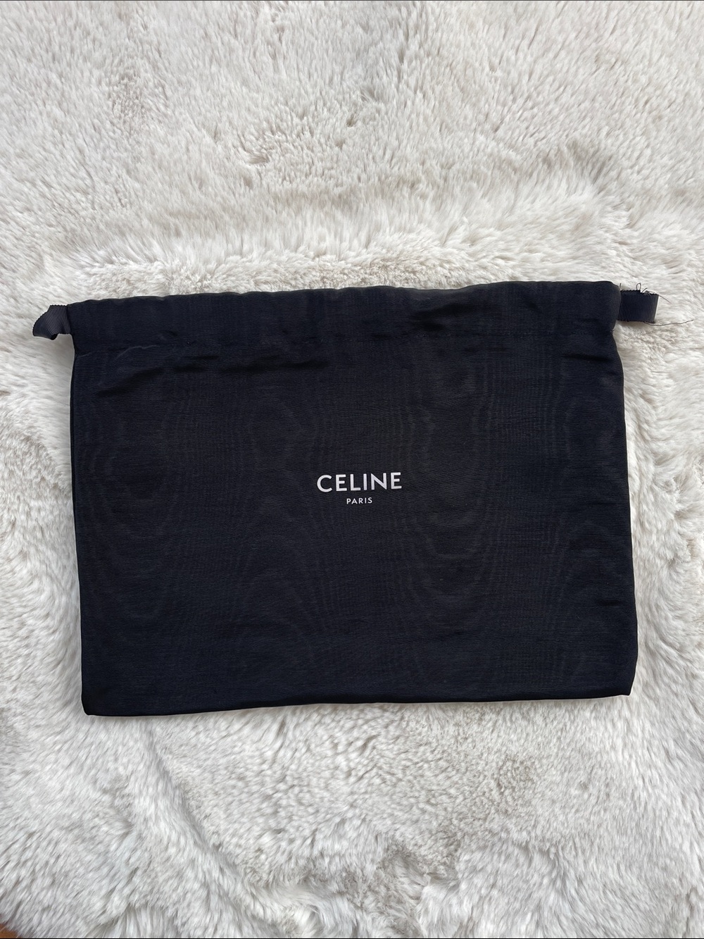 Celine Black Drawstring Logo Pouch